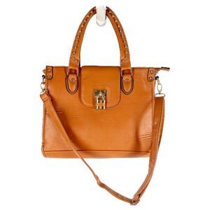 Patzino Crossbody Sling Shoulder Bag Large Tote Silver Studs Tan Faux Leather
